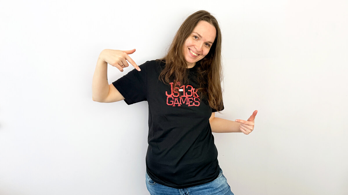 Enclave Games - Monthly February 2026: Ewa in a js13kGames 2025 t-shirt
